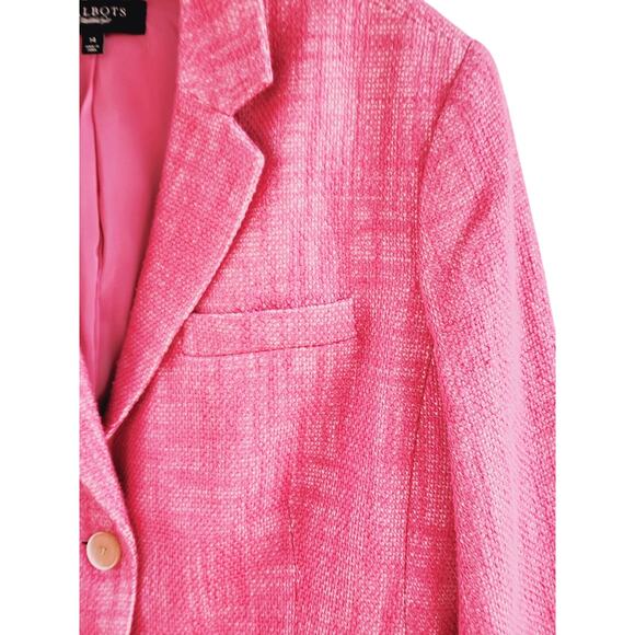 Talbots Pink Tweed Linen Blend Blazer Plus 14 Legally Blond Office Siren Preppy - Picture 2 of 7
